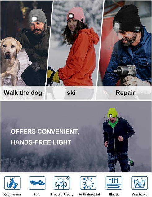 Bluetooth Beanie Hat with LED Light  Wireless Headphones